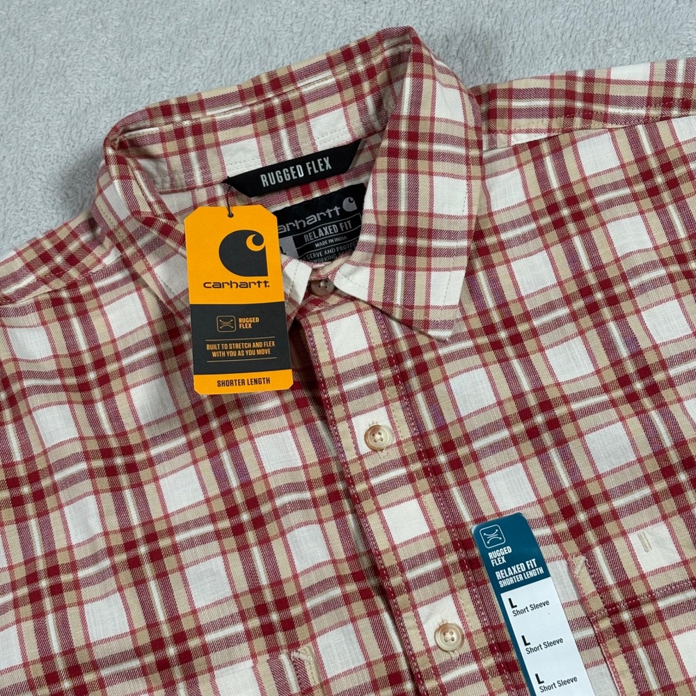 Carhartt Bozeman Relaxed Fit Button Down Plaid Shirt Mens Large Red Rugged Flex